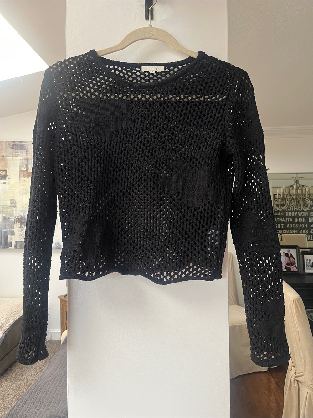 Z Supply Black Open Knit Long Sleeve Pullover